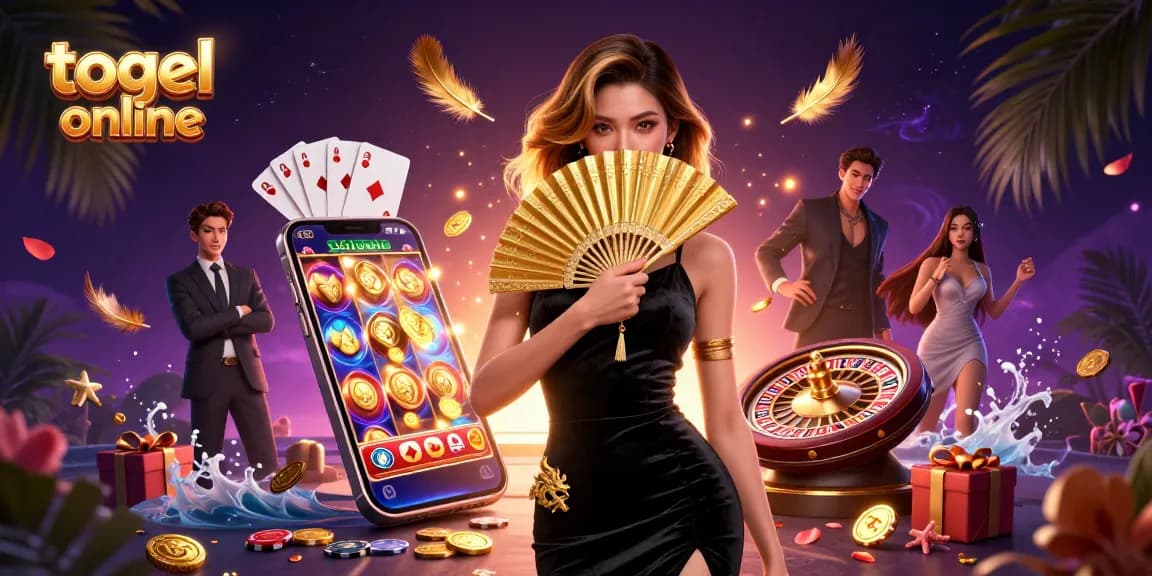 Experience the excitement of togel online with captivating visuals and dynamic game elements in this promotional illustration.