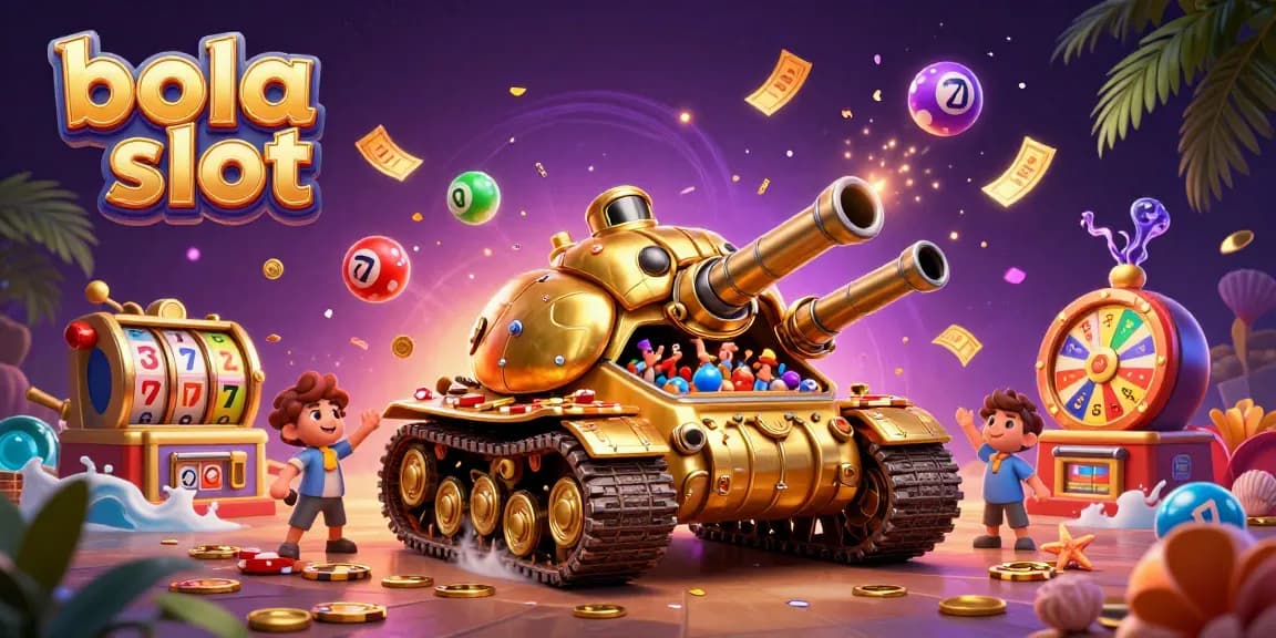 Experience the excitement of bola slot with a vibrant casino-themed 3D illustration showcasing dynamic game elements.