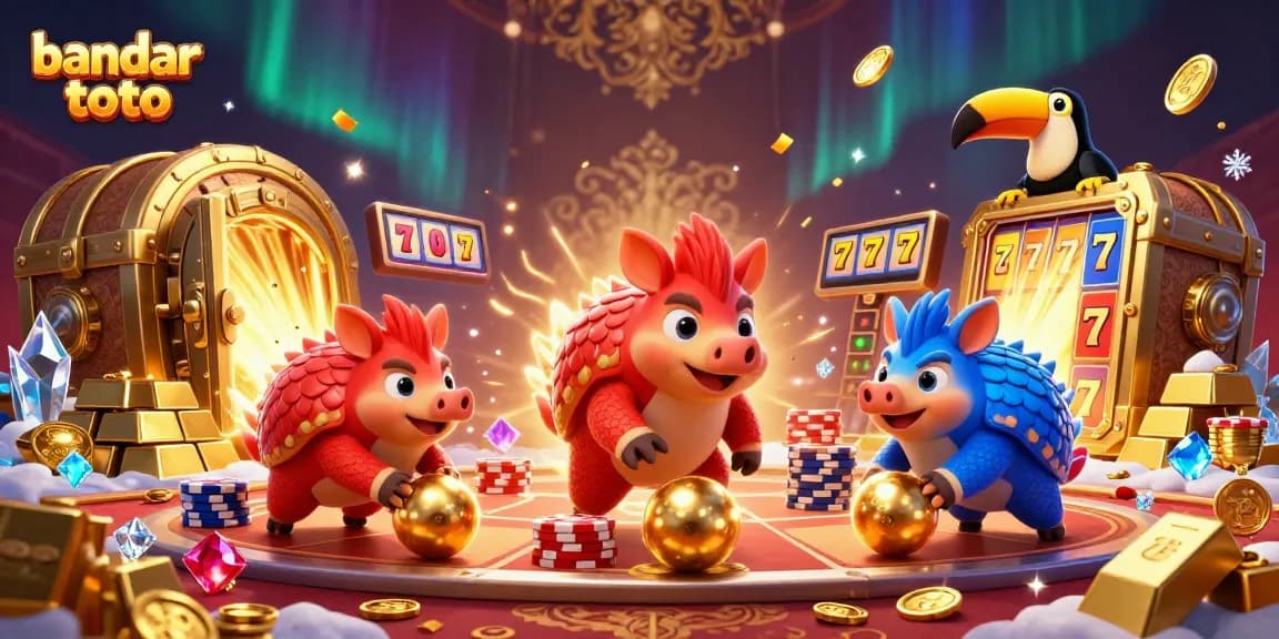 Permainan bandar toto dengan pangolin bertarung dan tumpukan chip poker yang memukau di tengah gemerlap harta.