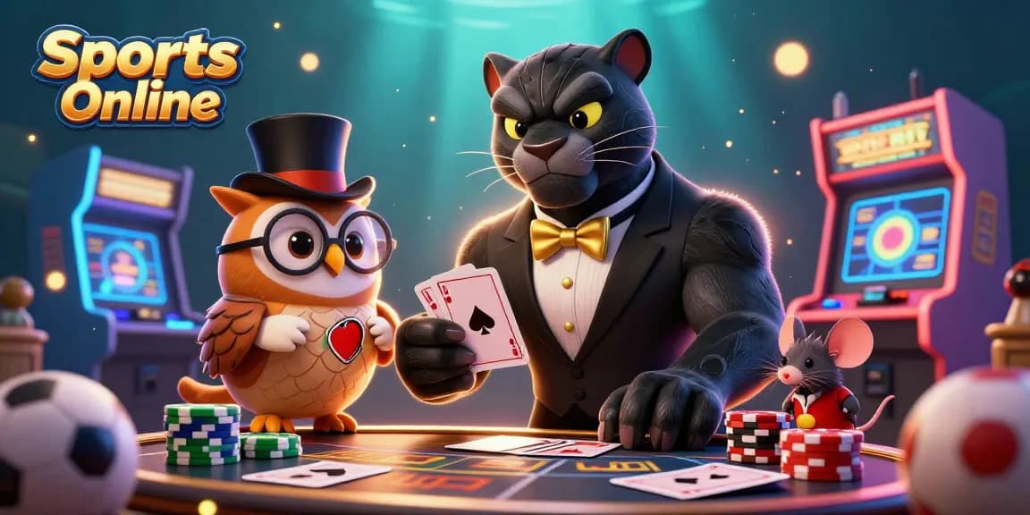 Engage in Sports Online betting with a stylish panther dealing cards amid vibrant gambling elements.