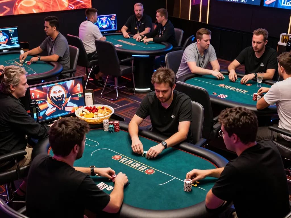 Players engaged in high-stakes poker on jangkar55, showcasing strategic gameplay and dynamic interactions in a vibrant online tournament.