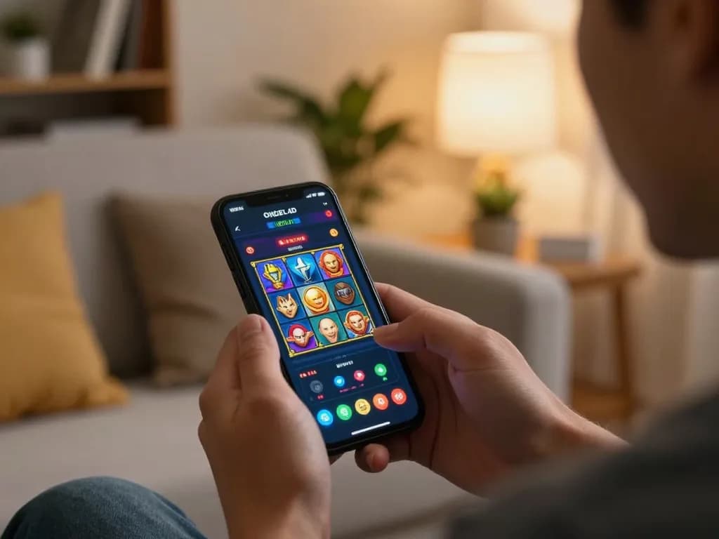 Pemain menikmati permainan slot yang menarik di aplikasi mobile ONDEL4D dalam pengaturan permainan yang nyaman.