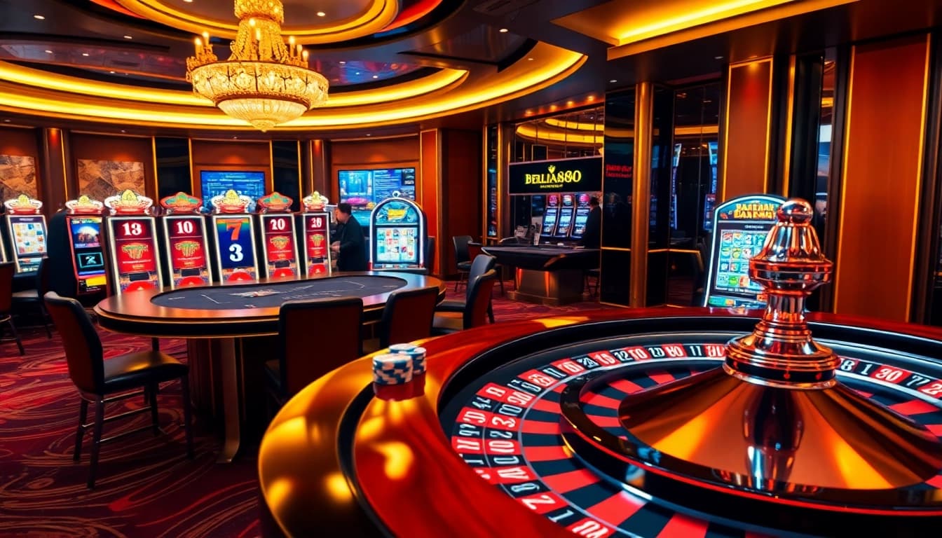 Berlian888 casino scene with players enjoying baccarat and slot machines under luxurious lighting.
