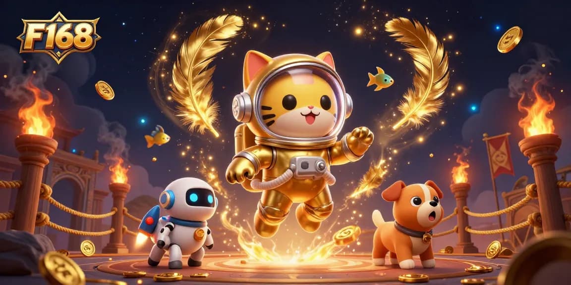 Experience the thrill of F168's dynamic gaming world with alien characters, golden elements, and excitement.
