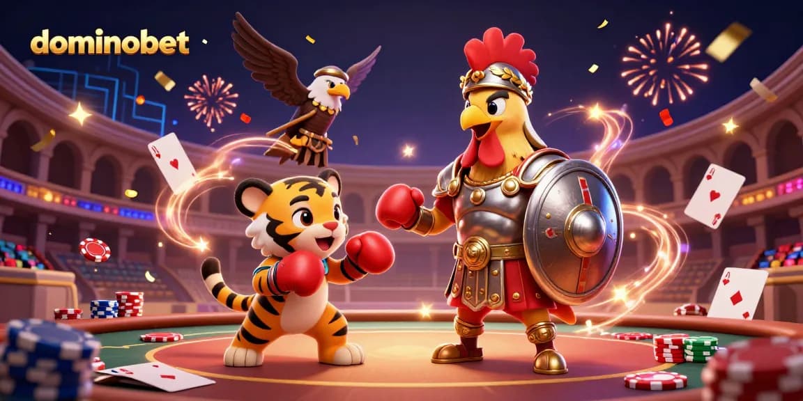 Experience poker thrills and excitement at Dominobet with a vibrant casino illustration.