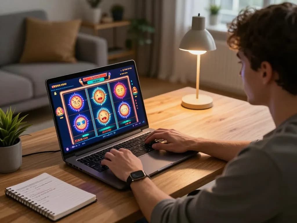 Engaged player exploring top Slot Terpercaya with vibrant online graphics and strategy notes