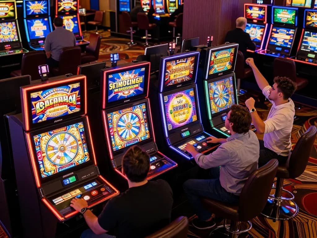 Players engaging with Slot Resmi machines, showcasing excitement and entertainment in vibrant casino atmosphere