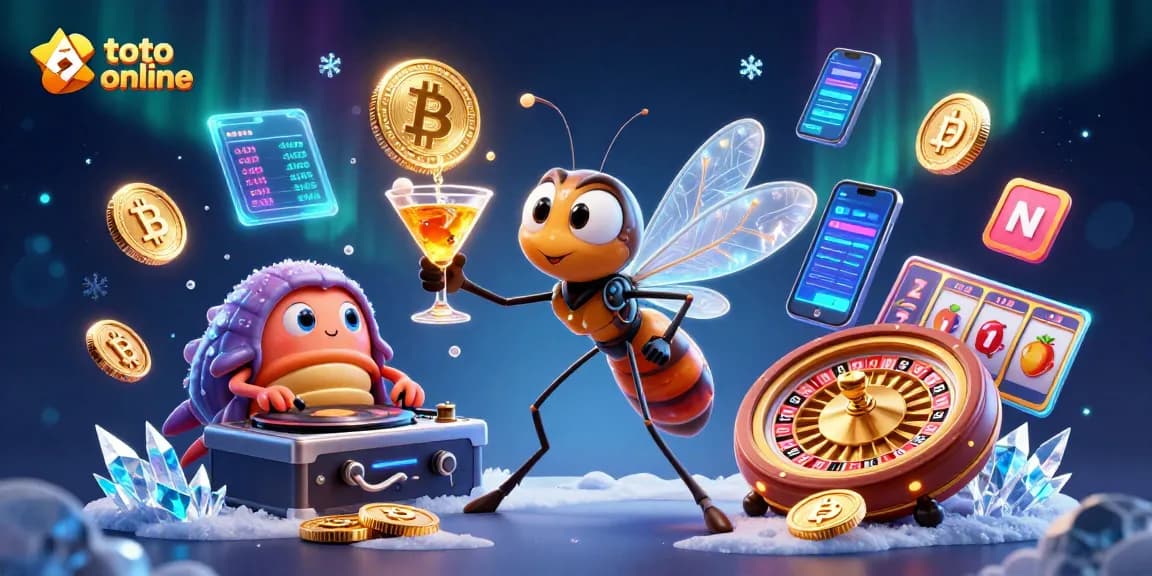 Ilustrasi toto online yang menunjukkan karakter menarik dalam suasana kasino digital
