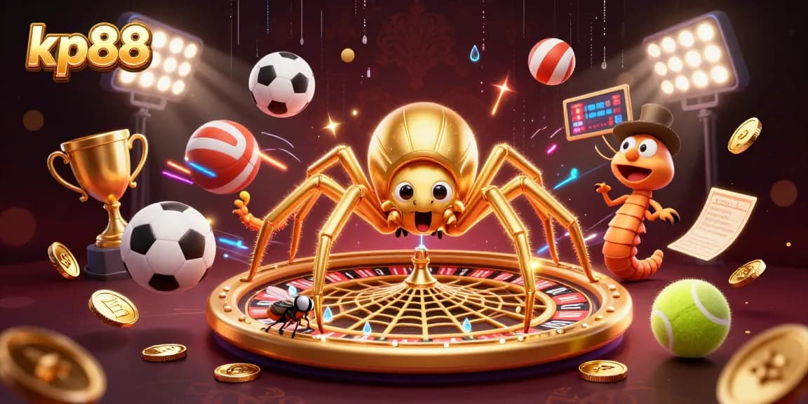 Engage with the thrilling experience of kp88, where a golden spider spins a roulette wheel web as bets are placed.