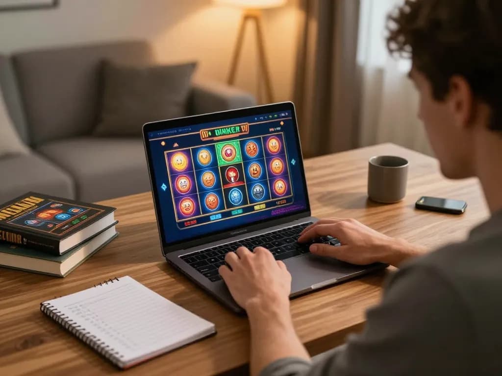 Player using laptop for online bayitoto gaming, showing strategic gameplay and vibrant graphics.