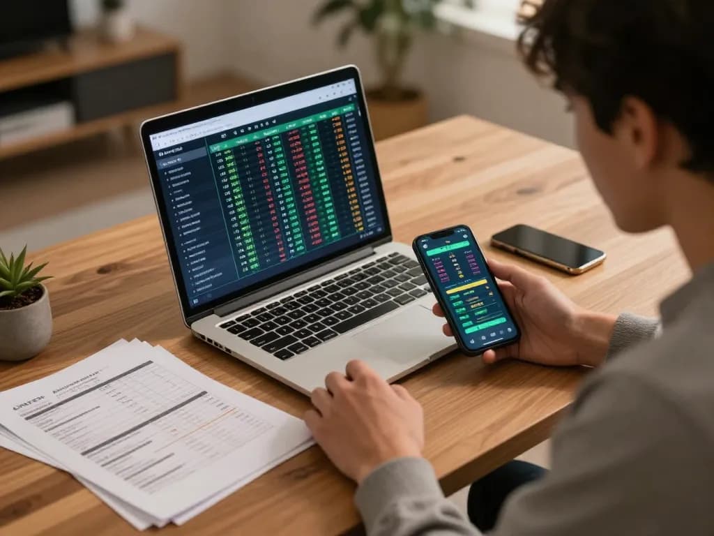 LIGALGO user analyzing odds and strategies for online sports betting in a cozy home setting.