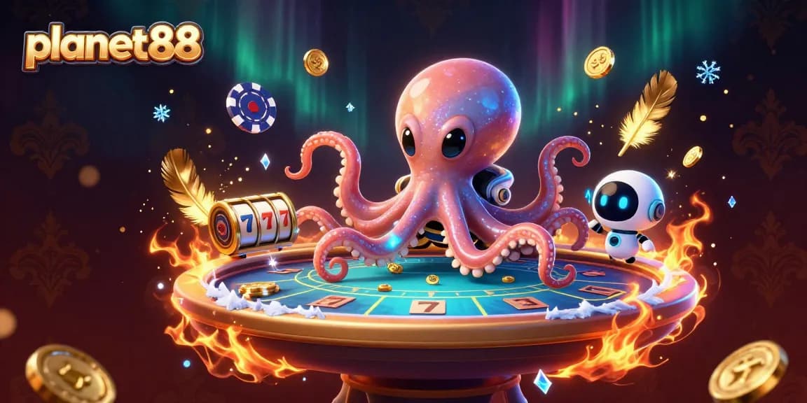 Experience thrilling gameplay at planet88 with a 3D alien octopus managing a floating poker table.