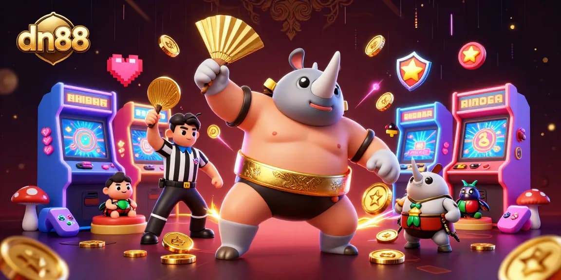 Engage with dn88's thrilling gaming experience as golden coins fly during a vibrant casino showdown.