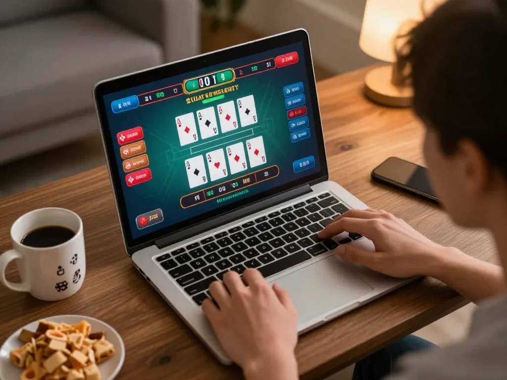 MAX88 live casino experience at home, showcasing strategic gameplay on a laptop with engaging visuals.