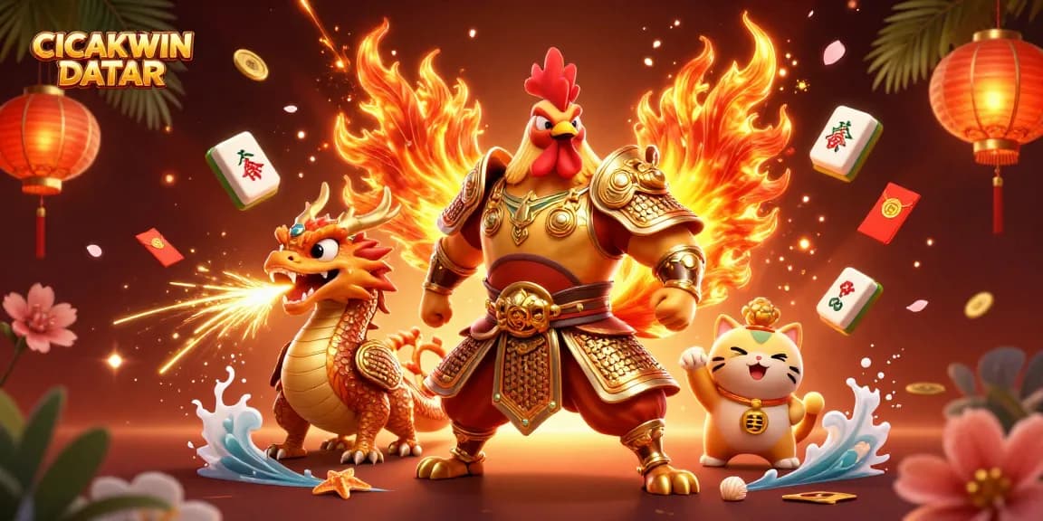 CICAKWIN DATAR showcases powerful heroic characters amidst vibrant casino-themed elements.