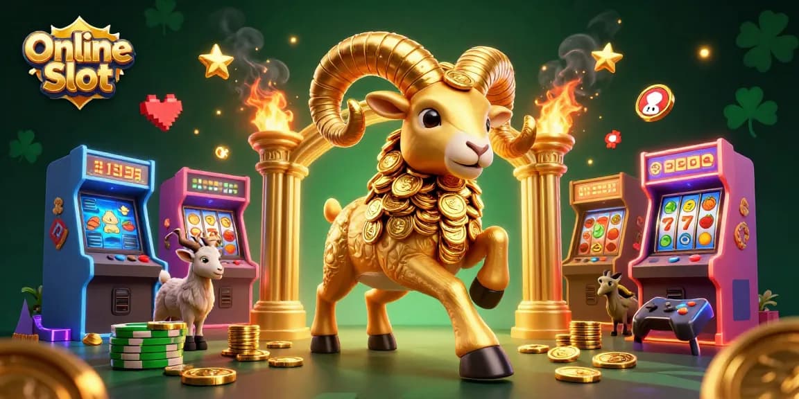 Engage with the vibrant action of Online Slots at a dazzling casino, featuring dynamic slot reels and rich gold visuals.