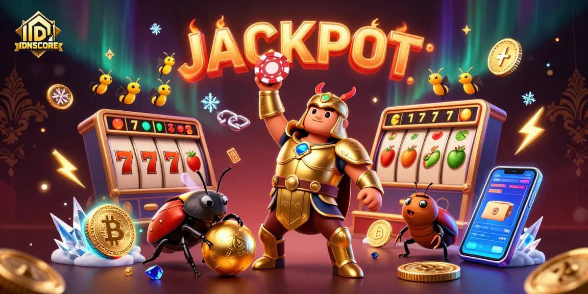 Engage with IDNSCORE's vibrant virtual casino, showcasing slots and crypto action in a fun atmosphere.