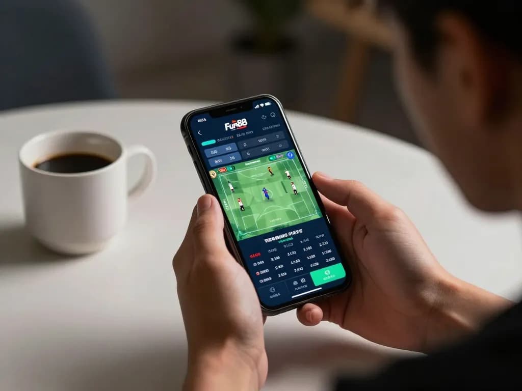 Engaged user placing bets on Fun88 mobile app, showcasing dynamic sports betting action