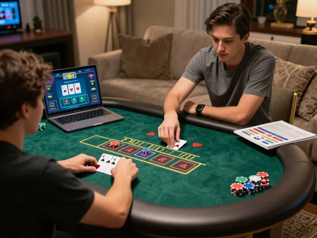 Players enjoying blackjack at Net88 with engaging cards and chips in a cozy gambling atmosphere