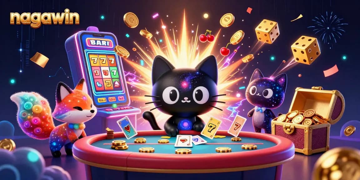 Experience nagawin's vibrant casino charm with a 3D black hole cat and galaxy-themed gaming elements.