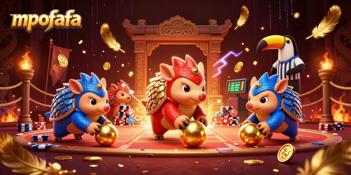 mpofafa pangolins compete in a dynamic casino scene, bowling through poker chips with excitement