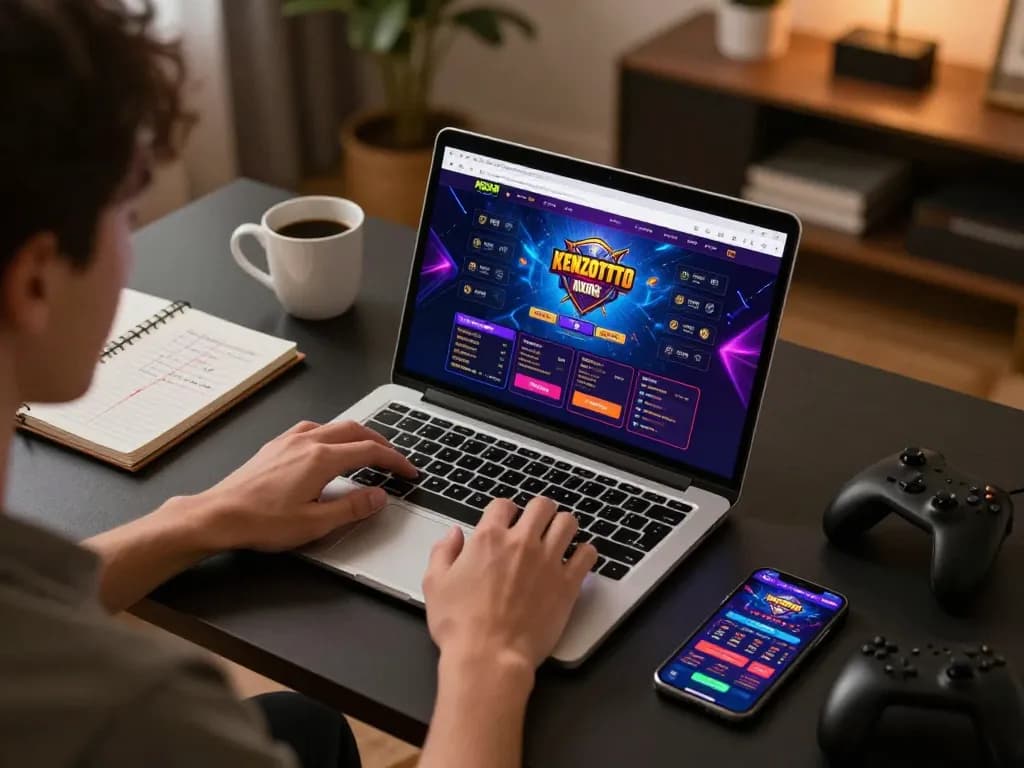 Sesi permainan yang menarik di KENZOTOTO, menampilkan strategi taruhan online dengan laptop dan smartphone.