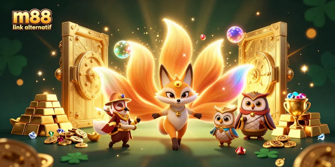 Bet on fun with m88 link alternatif showcasing a colorful 3D fox spirit and winnings around.