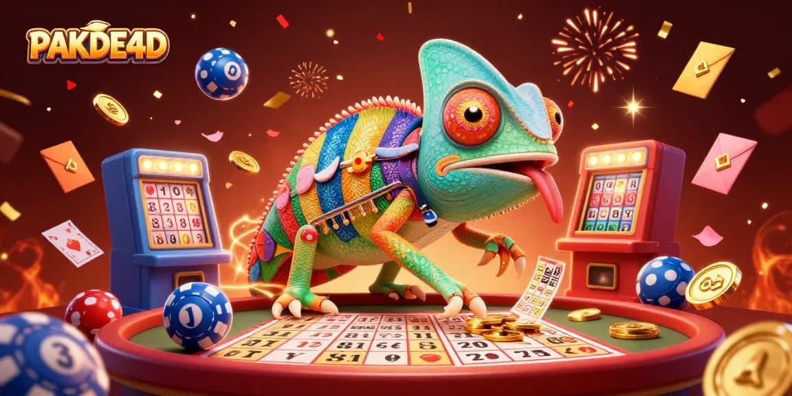 Spin and win with PAKDE4D, featuring vivid lottery elements and a lively casino atmosphere.