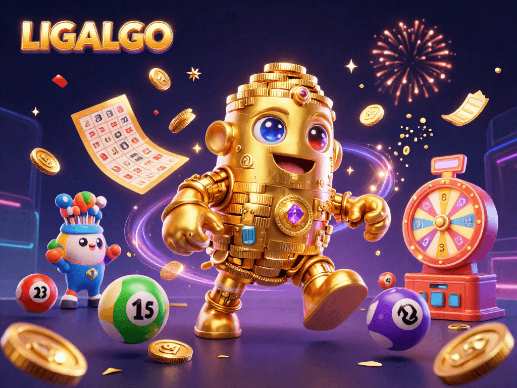 Experience LIGALGO's vibrant gambling scene with golden golems, lottery elements, and dynamic excitement.