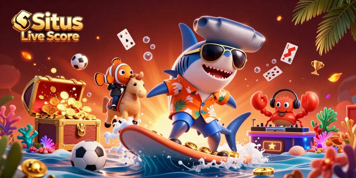 Situs Live Score showcases exciting sports action with vibrant characters and gaming elements.
