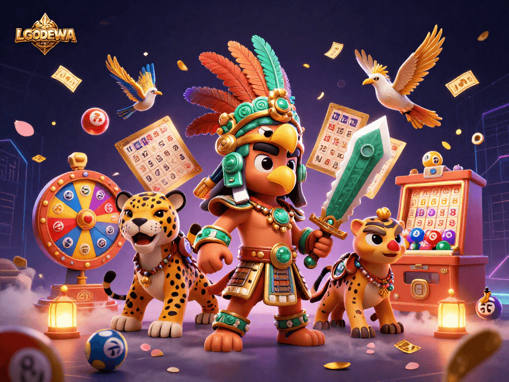 Experience LGODEWA's thrilling lottery scene with vibrant characters, dynamic balls, and captivating entertainment.