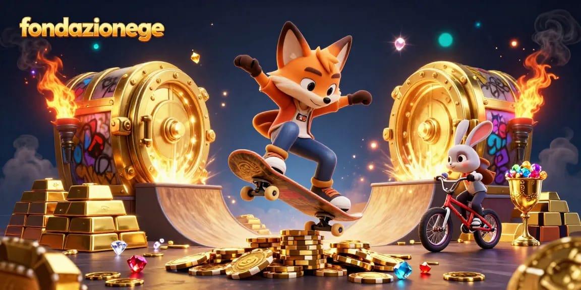 Experience thrilling wins at fondazionege with a 3D casino adventure illustration featuring dynamic gameplay.