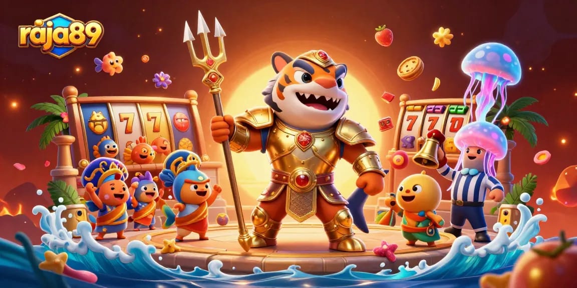 Experience thrilling slots action with raja89 in this vibrant underwater casino scene.