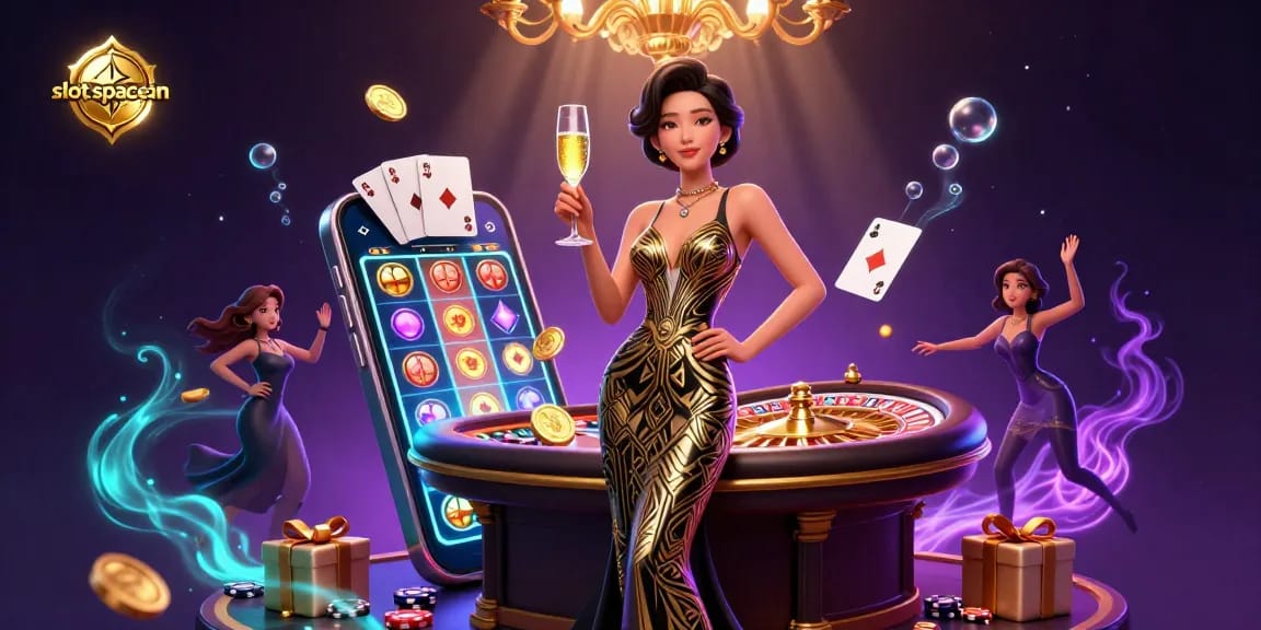 Play dynamic slot spaceman with stunning visuals and golden coins in a lively casino illustration.