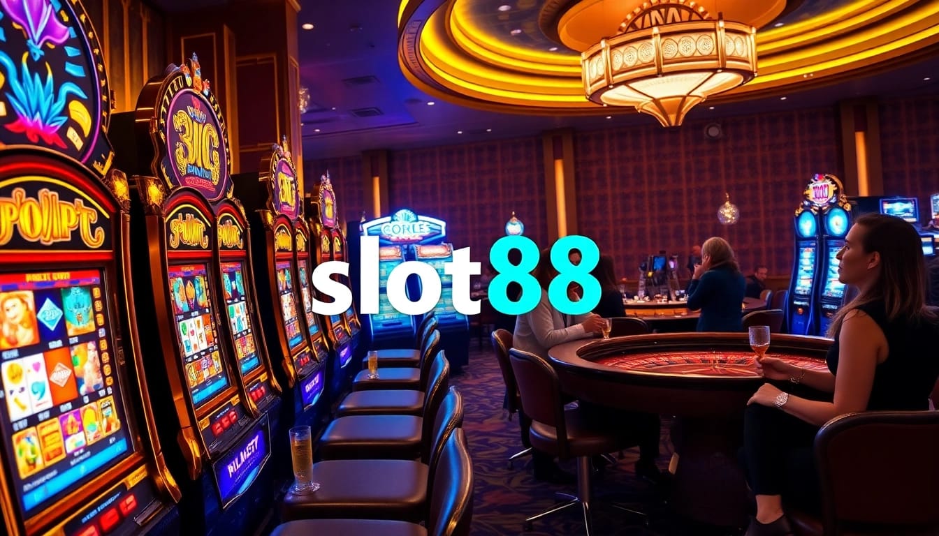 Experience the thrill of slot88 with engaged players winning at vibrant slot machines.