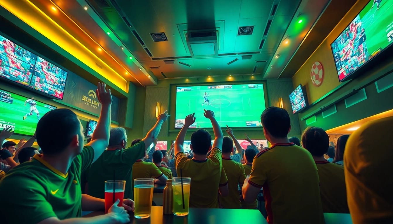 Fans enjoying a thrilling soccer match streamed live at https://socolive.spot/ in a lively sports bar environment.