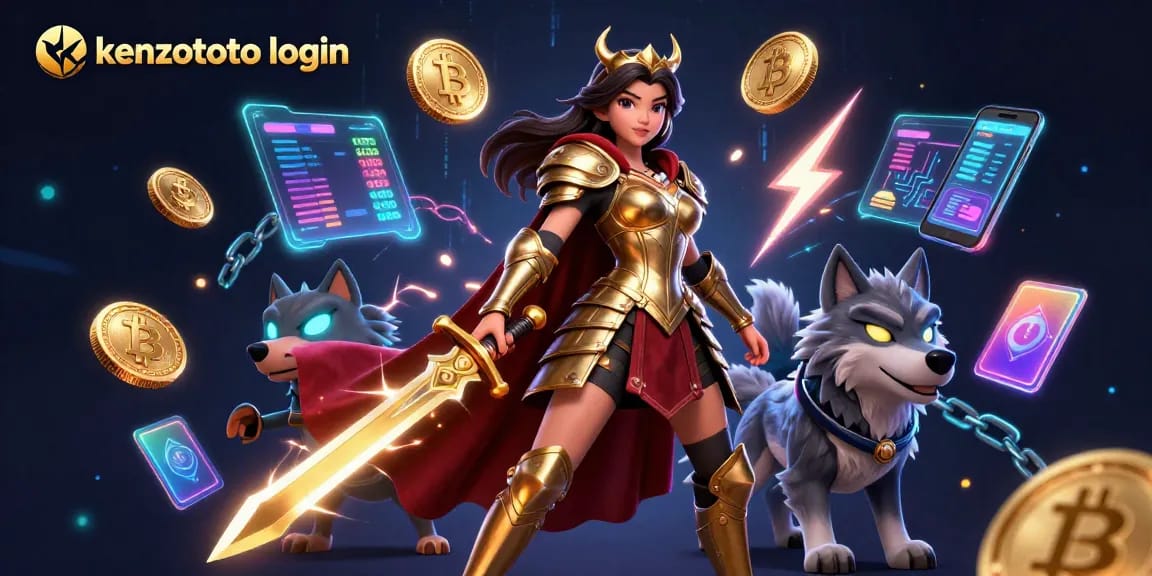 Experience exciting gamblings with KENZOTOTO login highlighted among vibrant energy effects and digital elements.