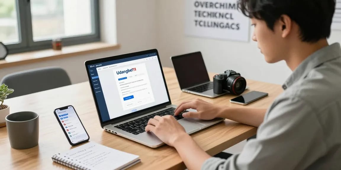 Aplikasi Udangbet11 di dalam ruangan modern, pengguna mengatasi masalah login dan gangguan aplikasi dengan fokus.