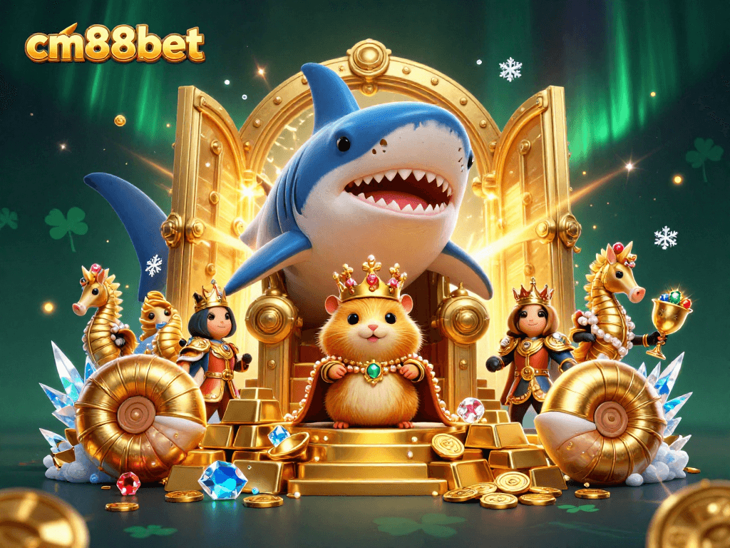 Experience thrilling gameplay at cm88bet with a vibrant scene of treasure, casino elements, and majestic characters.