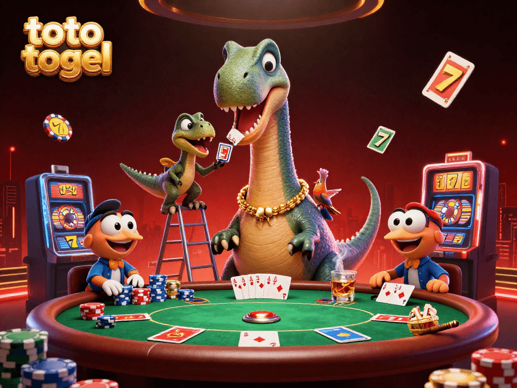 Menyambut keseruan toto togel dengan ilustrasi 3D kartun yang menunjukkan aktivitas kasino yang meriah dan dinamis.