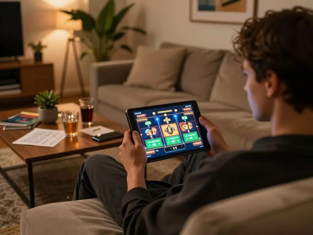 Engage in thrilling oli4d login experience on a tablet with cozy home gaming setup