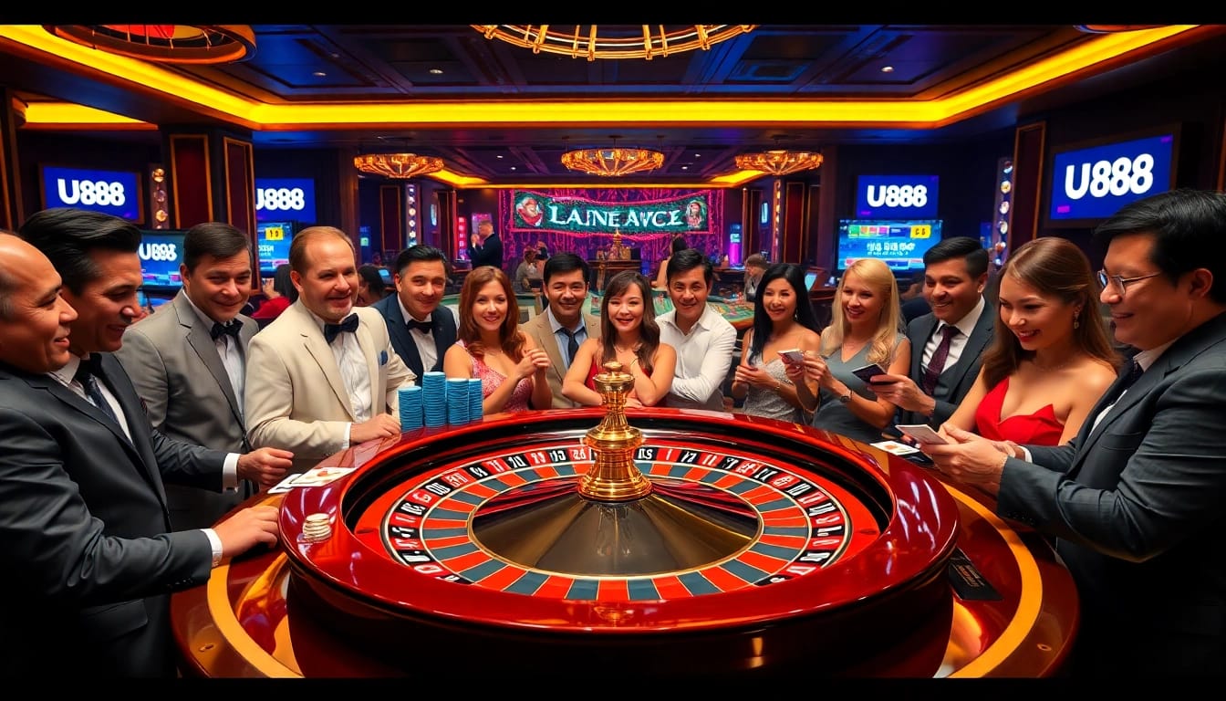 Players revel in excitement at U 888 casino, with a thrilling roulette game in action.