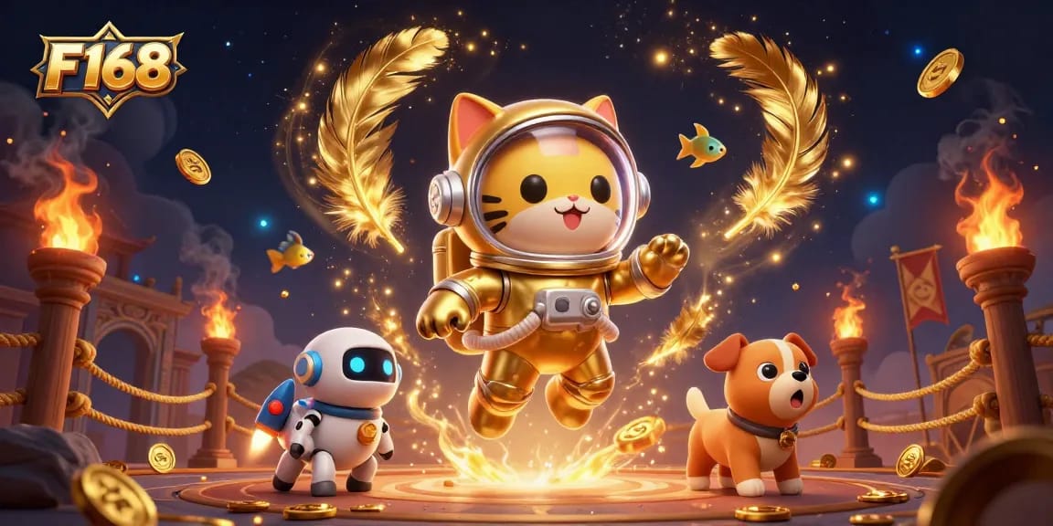 Experience the thrill of F168's dynamic gaming world with alien characters, golden elements, and excitement.
