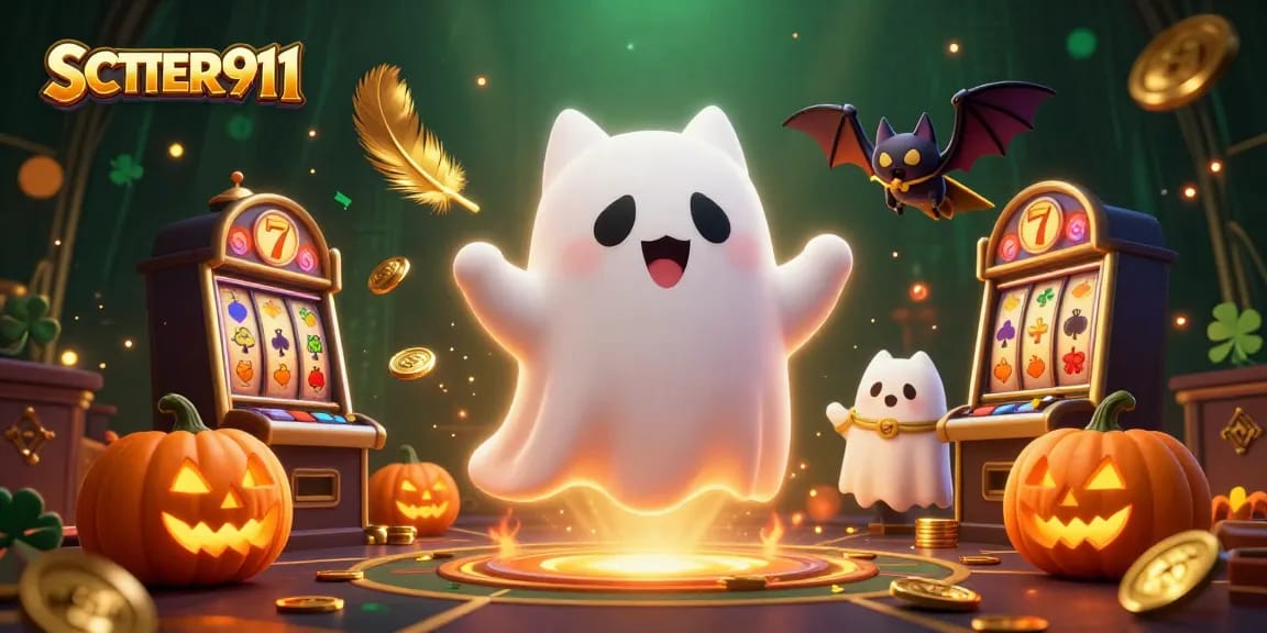 Win big with SCATTER911 at the haunted casino, featuring unique ghostly characters and slot elements.