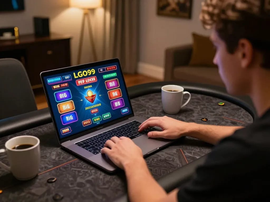 Engaging gameplay on LGO99 platform at home, showcasing responsible gambling strategies.