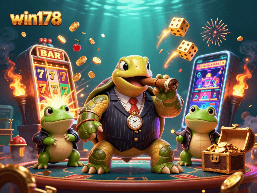 Menang di WIN178 dengan permainan slot, melihat karakter unik dan suasana gemerlap kasino.