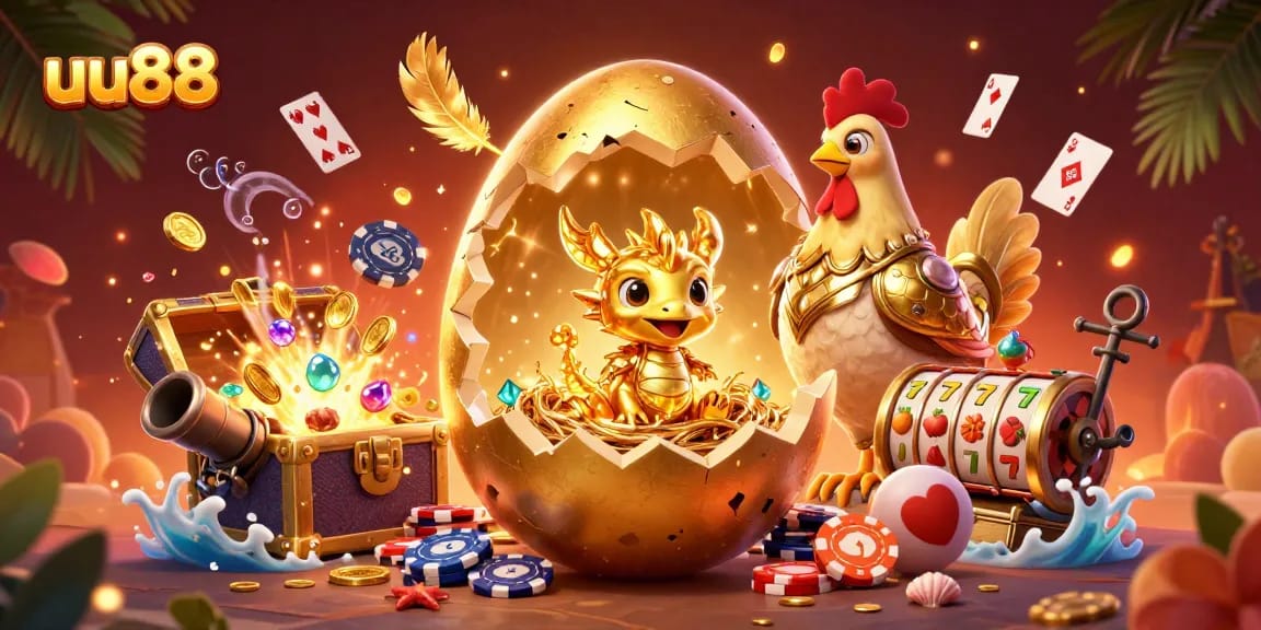 Play and win with uu88's golden dragon and exciting casino elements in a vibrant scene.