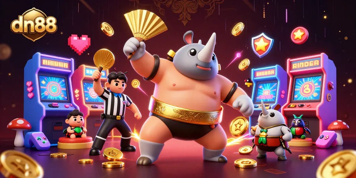 Engage with dn88's thrilling gaming experience as golden coins fly during a vibrant casino showdown.