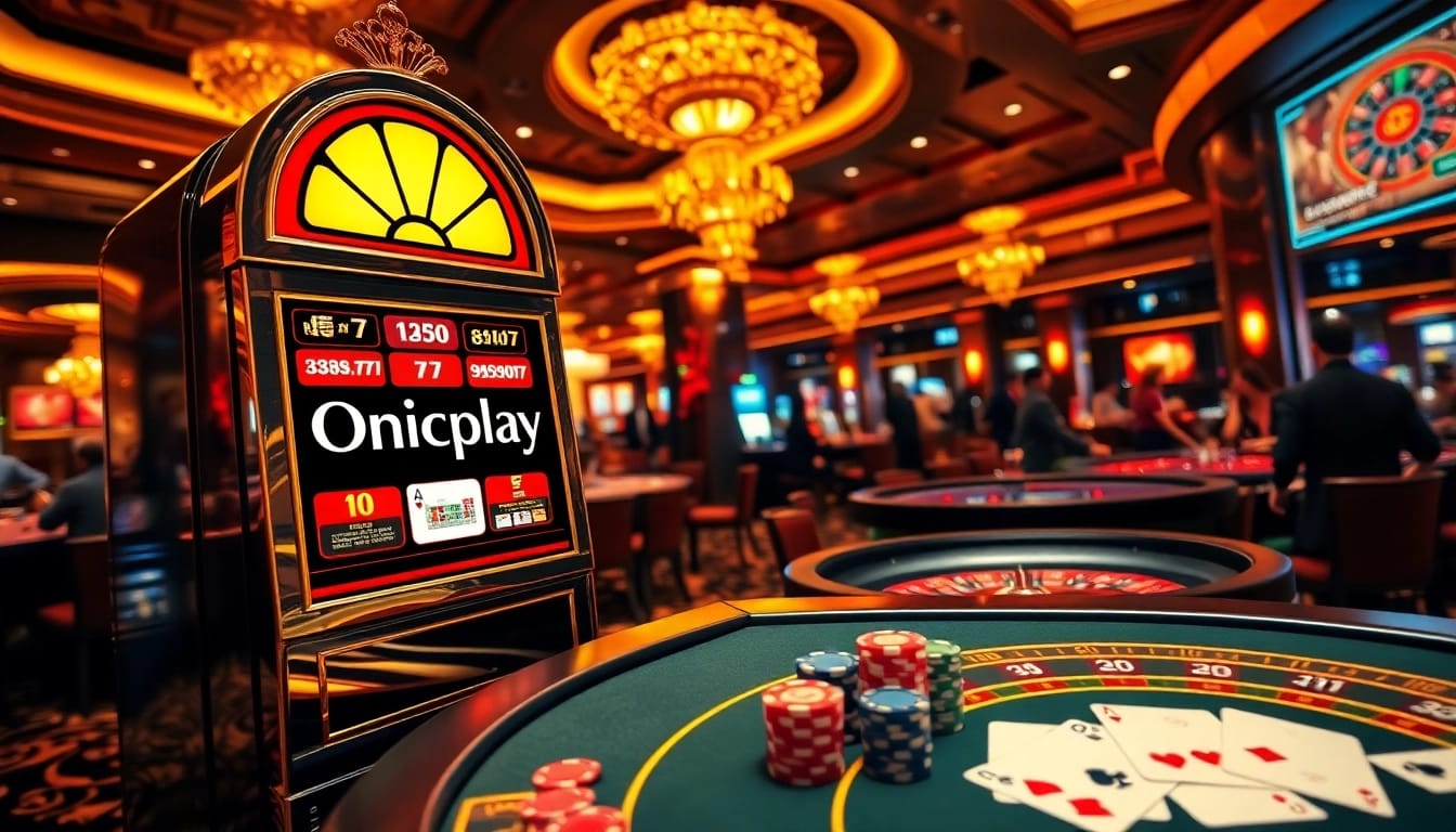 Experience the thrills of Onicplay at a luxurious casino featuring vibrant slot machines and lively gaming tables.