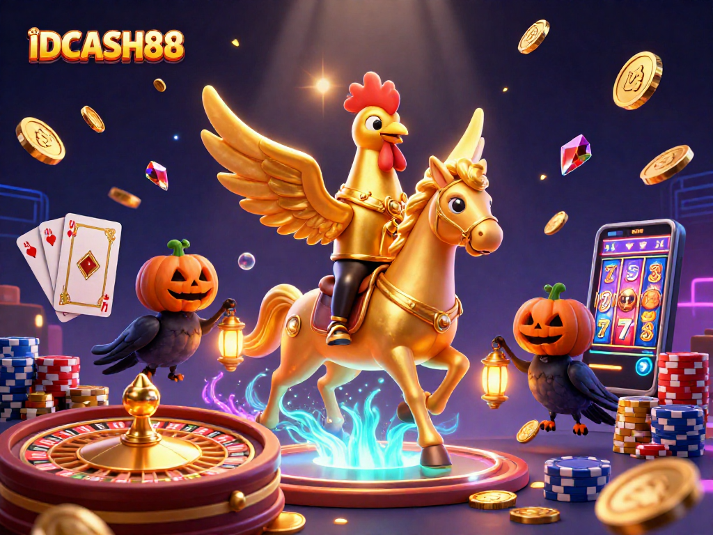 Win big at IDCASH88 with a dynamic scene featuring gold coins and the headless horseman.